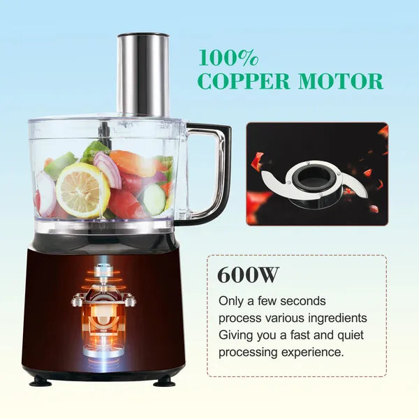 600W Multifunctional Classic Food Processor - 10-Cup Compact Blender & Mixer