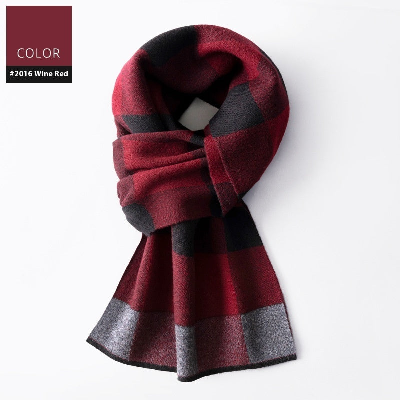 Red and black checkered scarf on a white background with color swatch labeled '#2016 Wine Red'.
