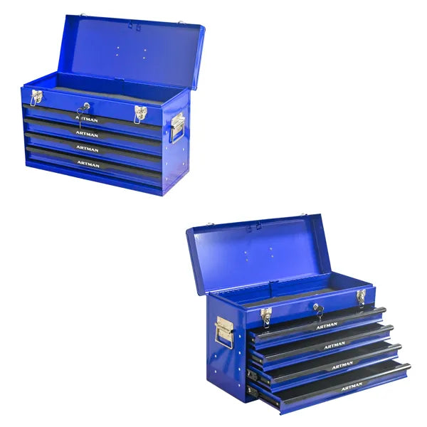 20-Inch Steel Portable Tool Box with Drawers & Metal Lock - Blue