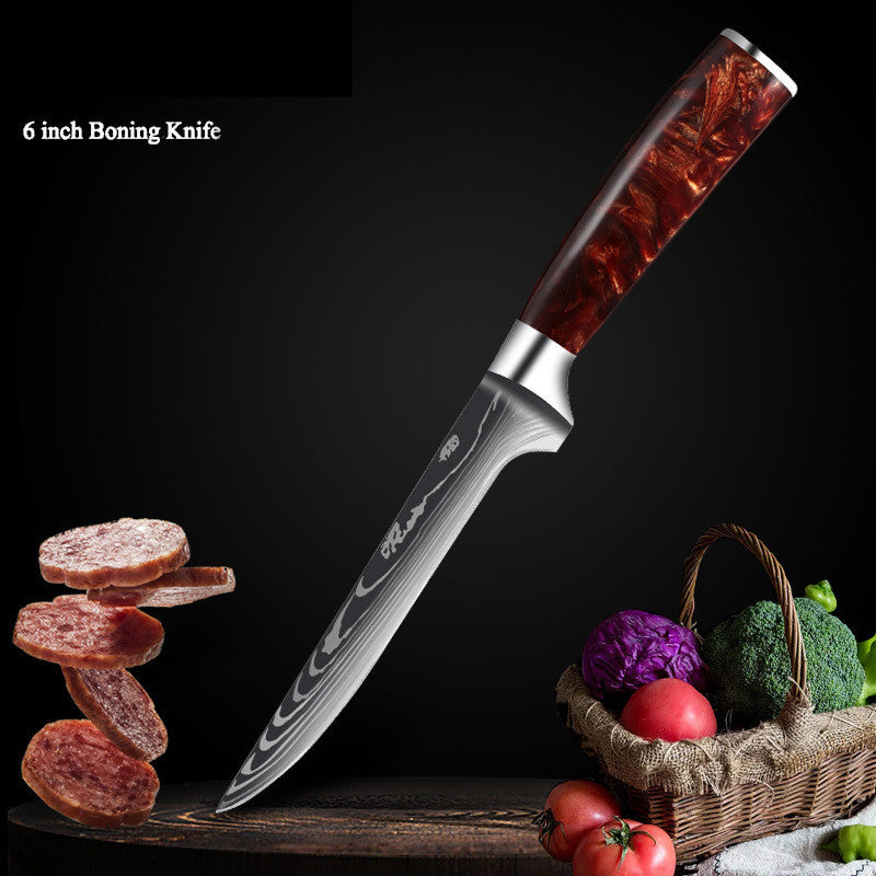 Premium Cutlery | Damascus Steel | with Red Resin Handles Kitchen Knives Set | Ectron Online