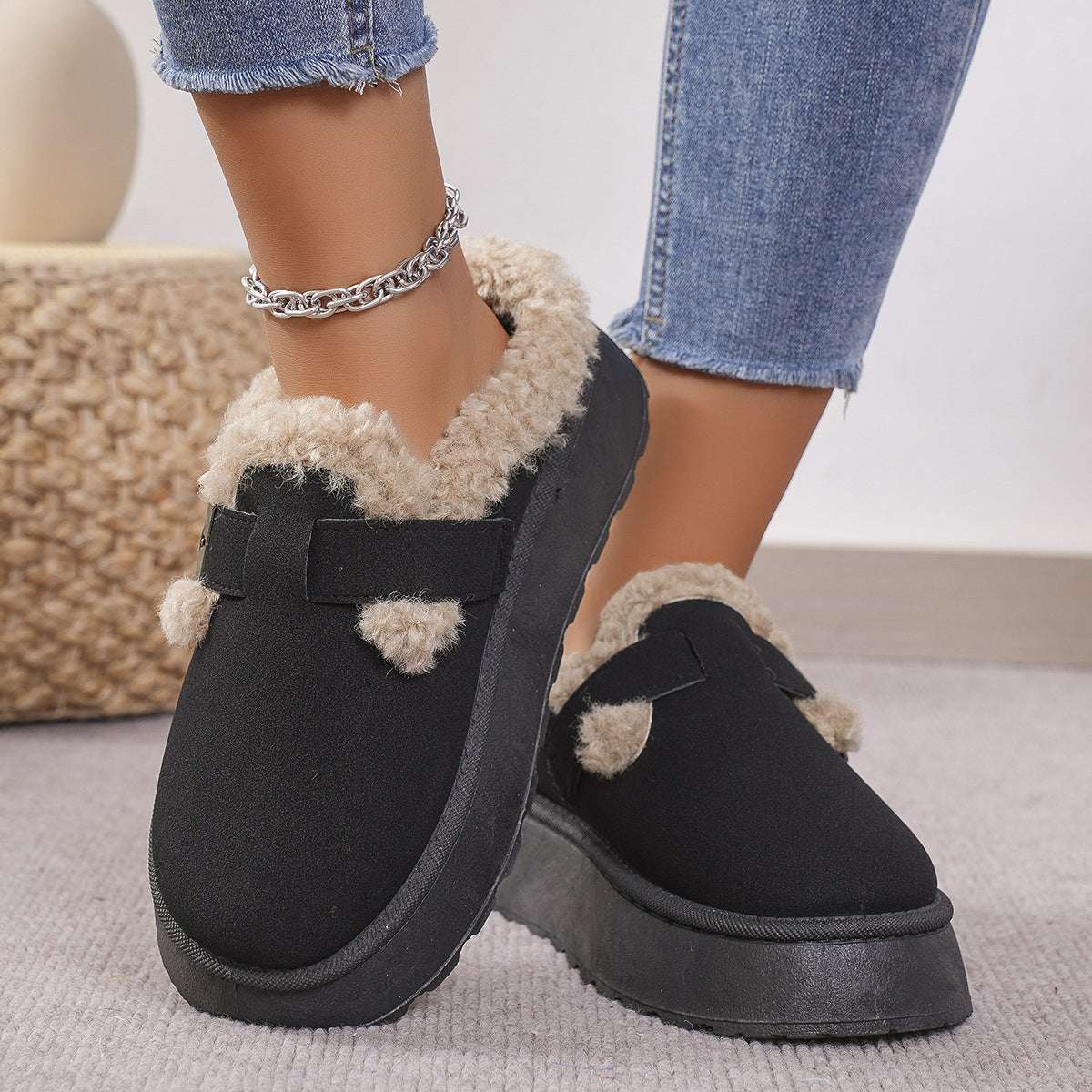 Fashion Thick-soled Plush Buckle Slippers – Warm Winter Shoes Fashion Thick-soled Plush Buckle Cotton | Ectron Online