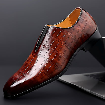 Stone Pattern Casual Leather Shoes Breathable Slip On