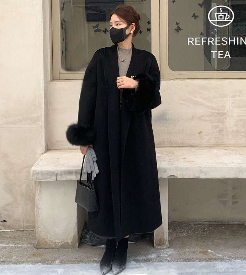 Women's Long Reversible Cashmere Coat - Lapel Style Women's Long Lapel Reversible Cashmere C | Ectron Online