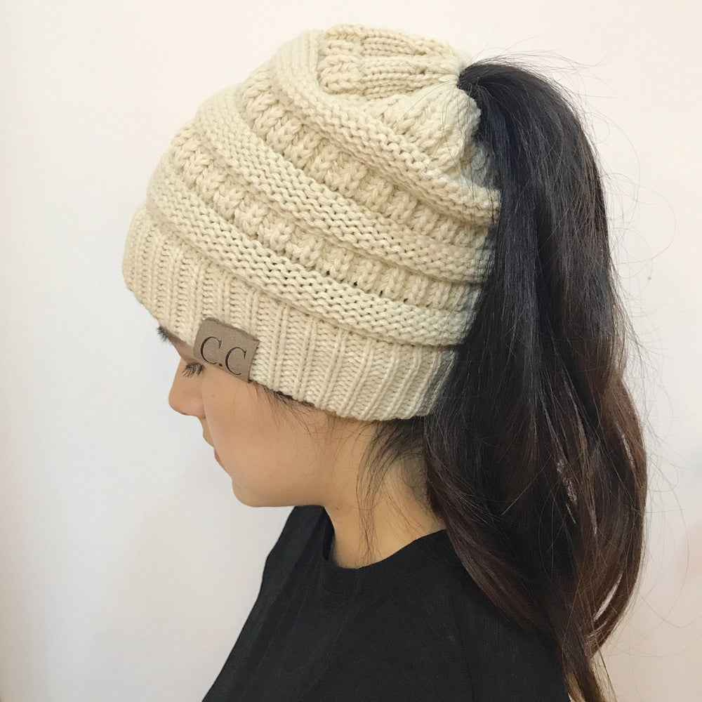 Knitted Ponytail Hat - Women's Fashion Wool Hat for Stylish Comfort Hats & Caps | Ectron Online