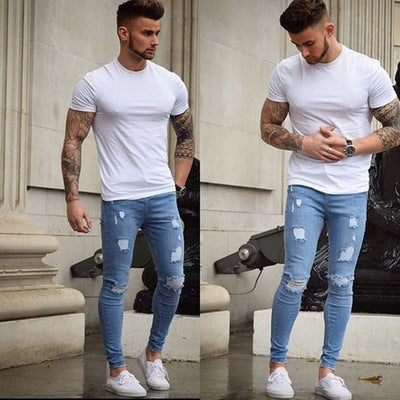 Edgy Frayed Slim-Fit Jeans Men’s Bottoms | Ectron Online