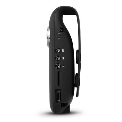 Black Bluetooth headset on a white background
