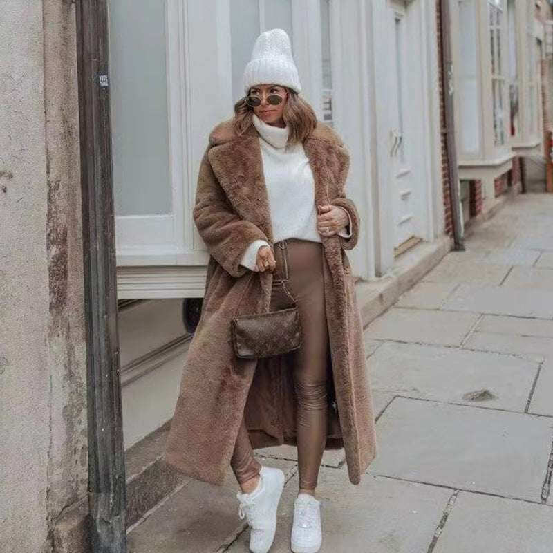 Long Faux Fur Trench Coat Artificial Fur Coat Suit Collar Cotton C | Ectron Online