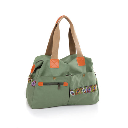 Embroidered Canvas Handbag Multi Pocket