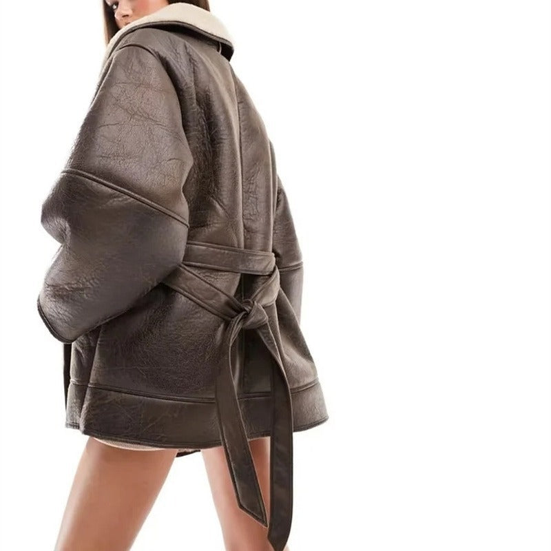 Women's American Fashion Double Breasted Mid-Length Loose Coat