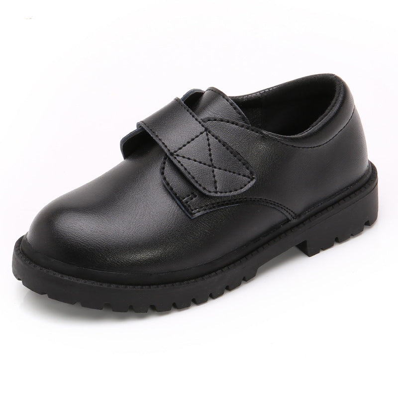 School dance shoes, black slip-on with top strap and thick rubber sole