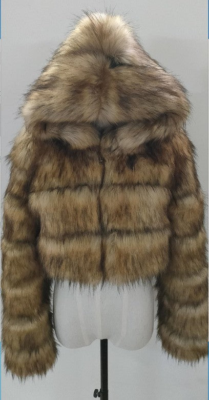 Women's Short Hooded Faux Fur Coat | Trendy Long Sleeve Plush Jacket Short hooded faux fur long sleeve coat | Ectron Online