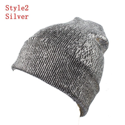 Autumn and winter new hat color hair ball knit hat men and women warm gold silver shiny wool hat