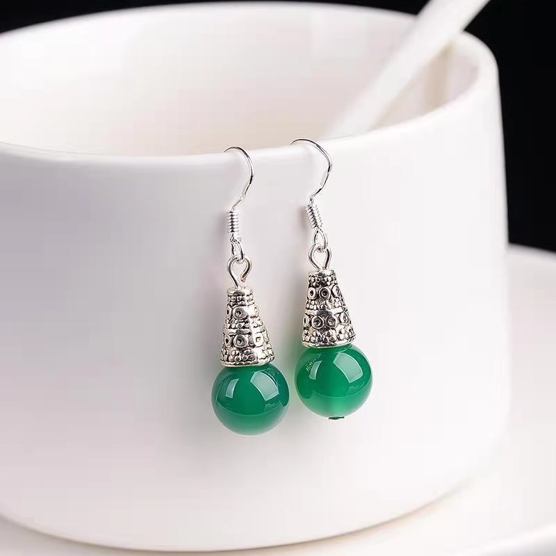 Elegant Silvering Earrings Female Chalcedony Green Agate