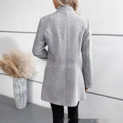 Women's Vertical Pattern Woolen Jacket | European Style Zip-Up Coat European And American Leisure Vertical P | Ectron Online