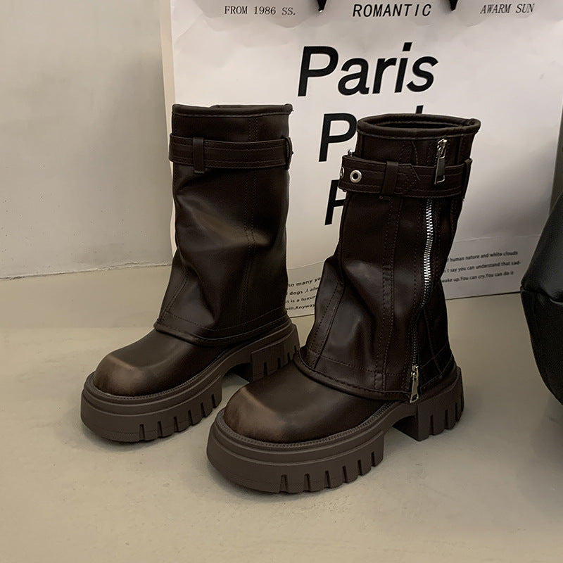 Retro Slimming Versatile Pleated Boots Platform Retro Slimming Versatile Pleated Boots P | Ectron Online