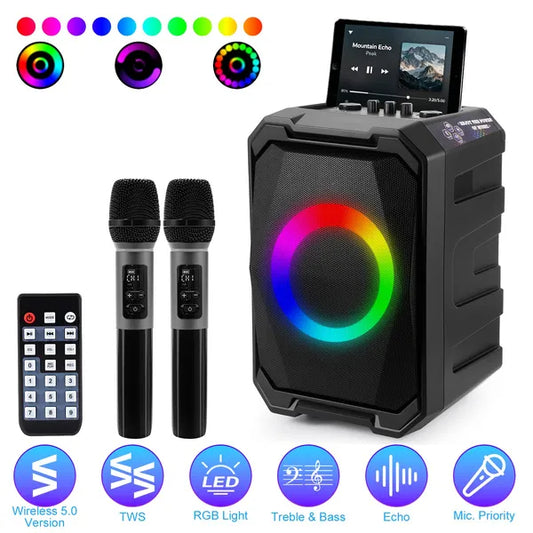 Wireless Party Speaker with 2 Mics | TWS Bass & LED Bluetooth Speaker