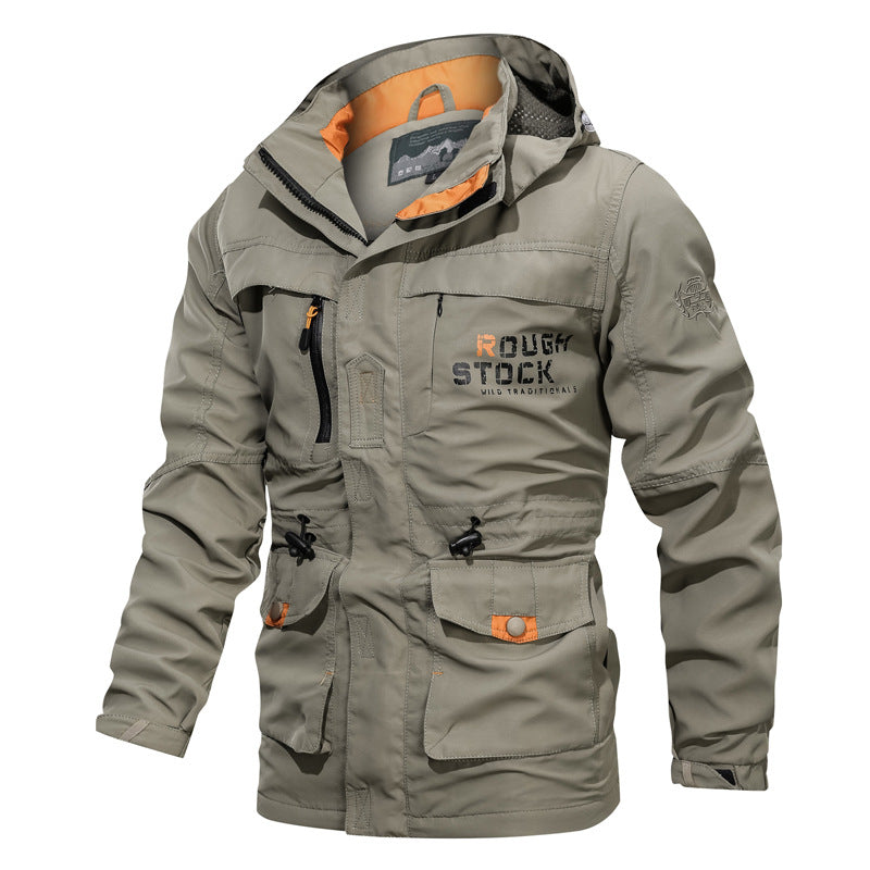 Men's Casual Mid-Length Hooded Outdoor Jacket - Plus Size
