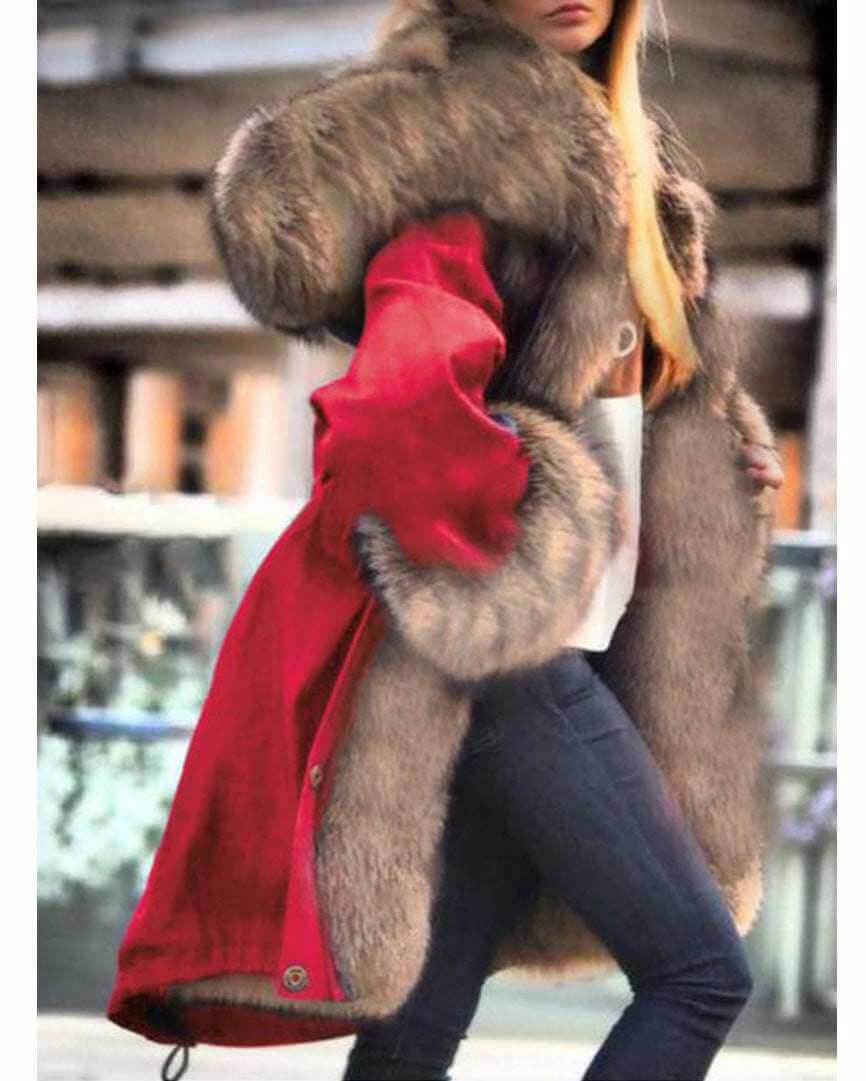 Hooded Jacket with Faux Crystal Fox Fur Collar Faux Crystal Fox Fur Collar Fur Collar H | Ectron Online