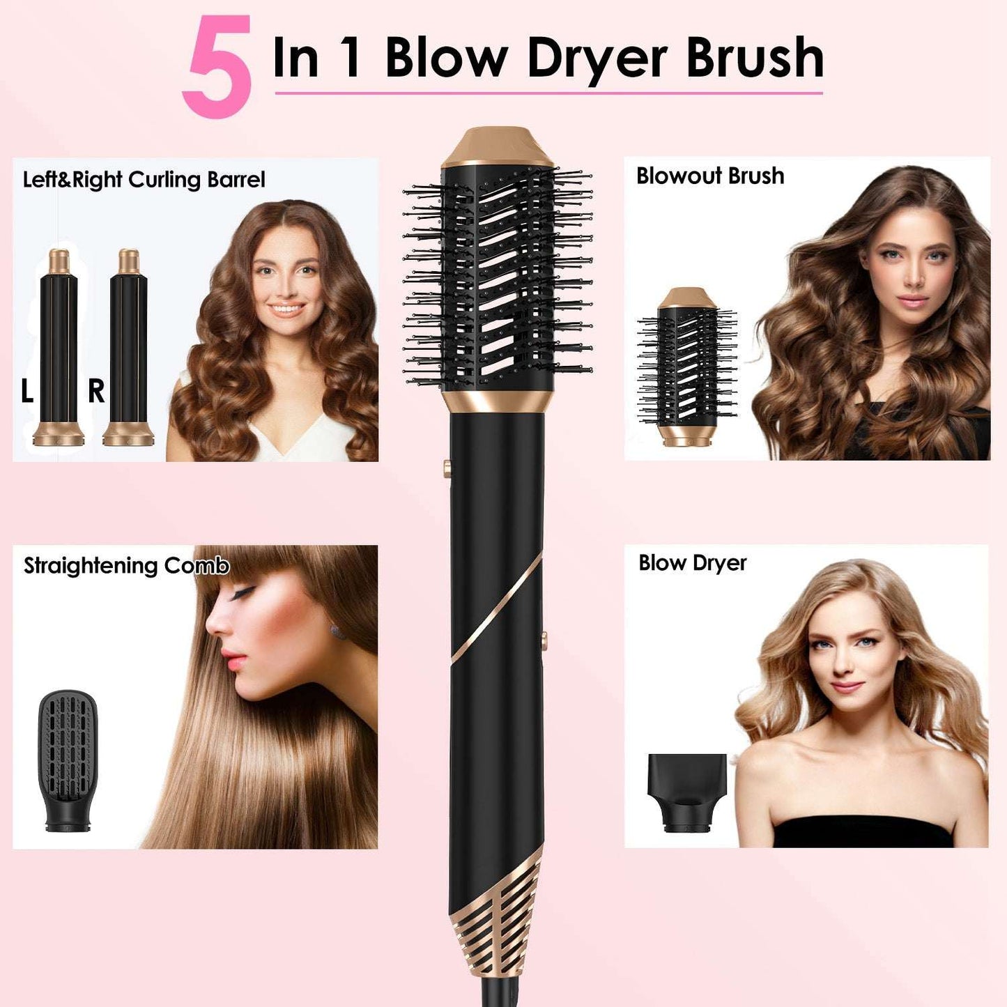 5-in-1 Hot Air Styler & Automatic Wrap Curler - Pro Hair Dryer Brush 1Pc 5 In 1 Hot Air Styler Straightener C | Ectron Online