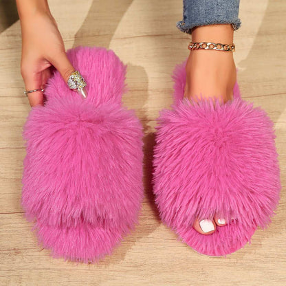 Fashion Plush Open-Toed Slippers – Warm, Soft & Fluffy for Women Fashion Open-toed Plush Slippers Winter | Ectron Online