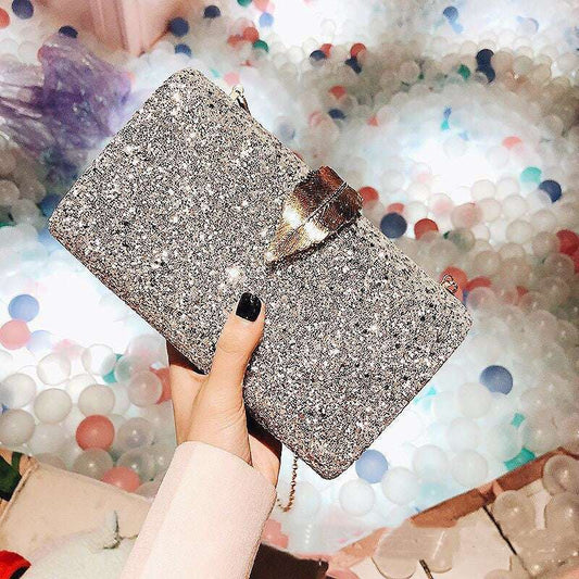 Evening Bag Ladies Clutch Super Shiny  Hardware Leaf Lock