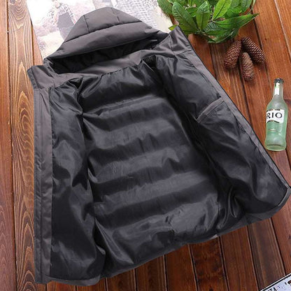 Men's Winter Hooded Padded Coat - Warm Solid Color Parka Winter Men's Solid Color Hooded Padded C | Ectron Online
