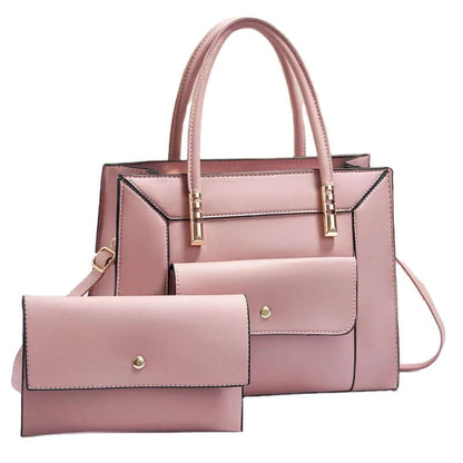 Blush pink tote bag set with top handles and matching mini crossbody bag