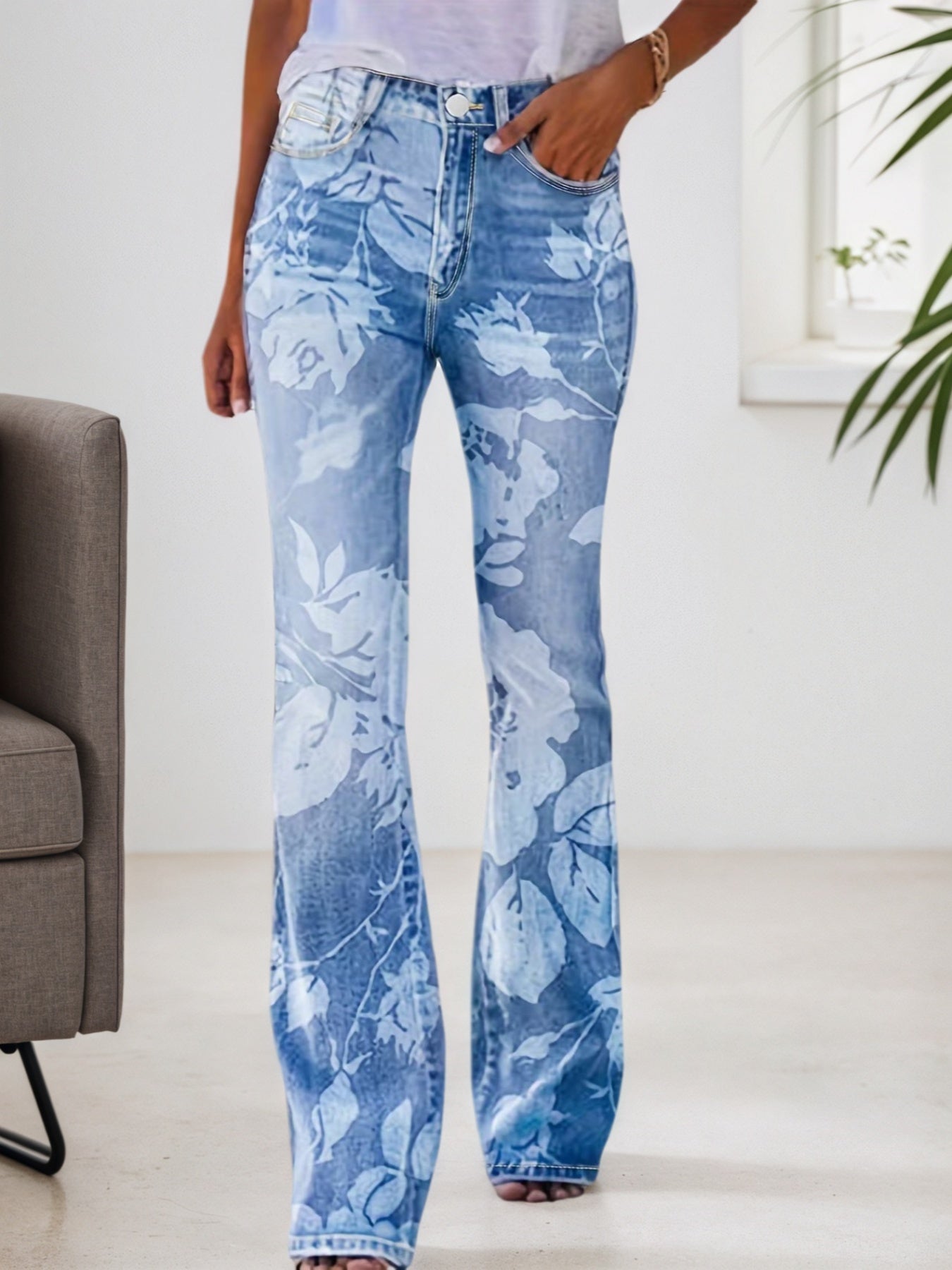 Women's Printed Denim Pants