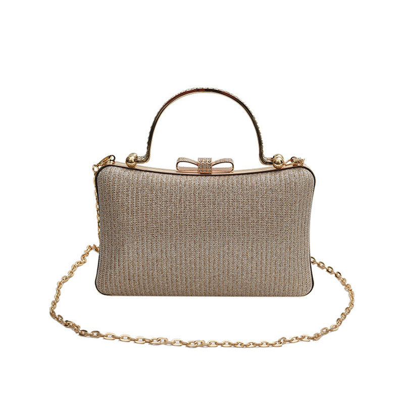 Glitter shoulder messenger bag, khaki/tan with gold top handle and chain strap