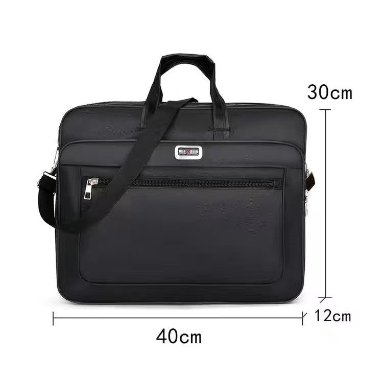 Black laptop bag with wide front zip pocket and top handle