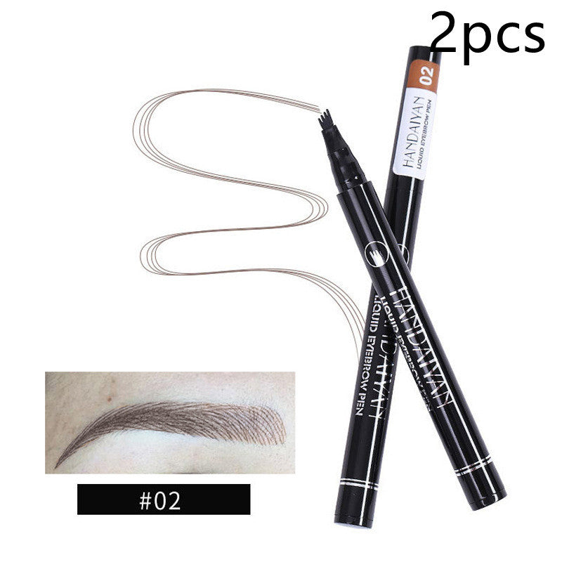 Eyebrow liquid pen pair, shade #02, with swatch and curved application lines