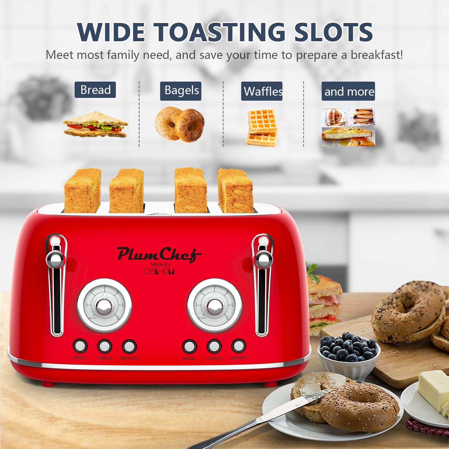 4-Slice Retro Toaster | 1650W Stainless Steel Toaster with Dual Controls
