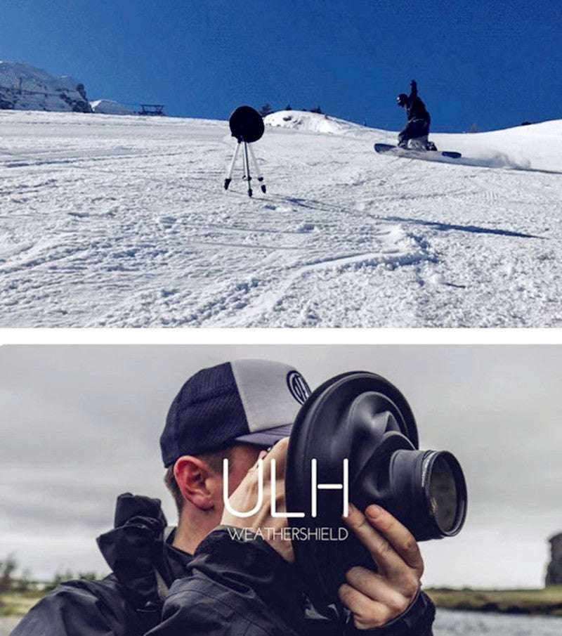 Person with a camera and Weather Shield in a snowy landscape