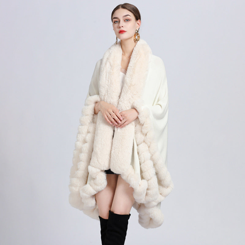 Women's Oversized Rex Rabbit Fur Collar Cardigan Rex Rabbit Fur Collar Shawl Irregular Ov | Ectron Online