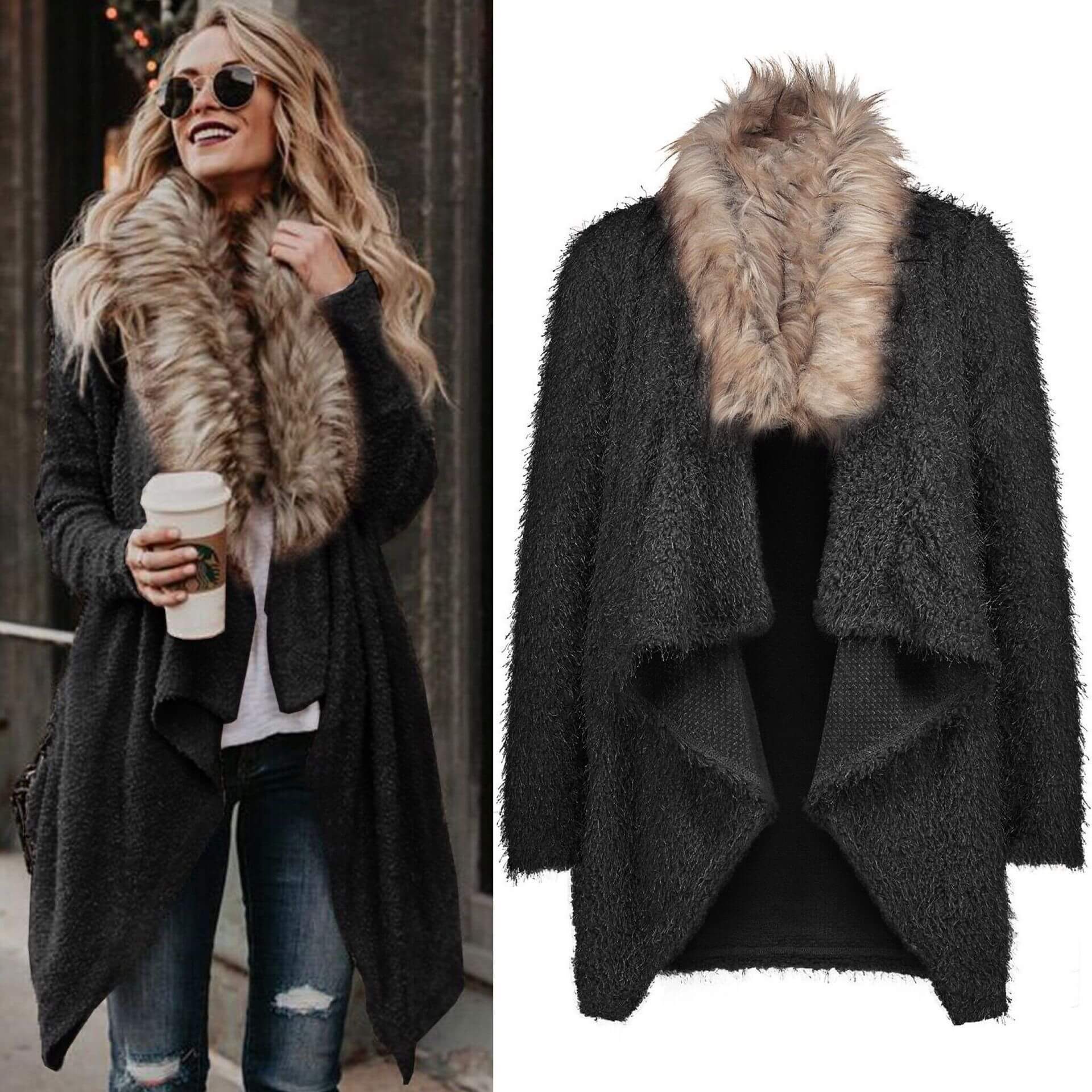 Women's Fur Collar Plush Trench Coat Fur collar cardigan plush trench coat | Ectron Online