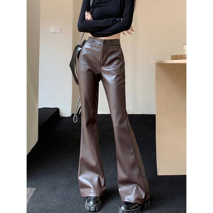 Women's Leather Bootcut Trousers | Slimming High-Waist Casual Pants Slim Fit Leather Bootcut Trousers Slimmi | Ectron Online