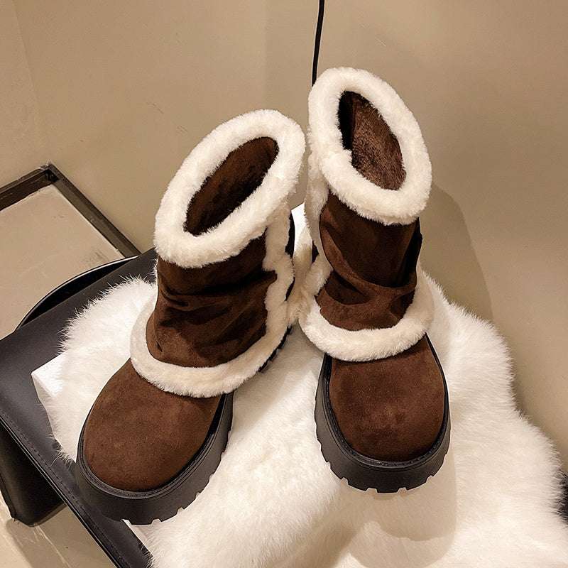 Brown Suede Martin-Style Snow Boots