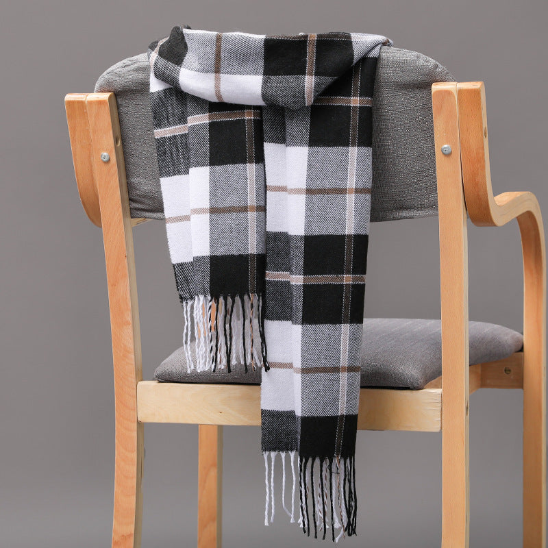 British Plaid Imitation Cashmere Tassels Couple Parent-child Men's Scarf