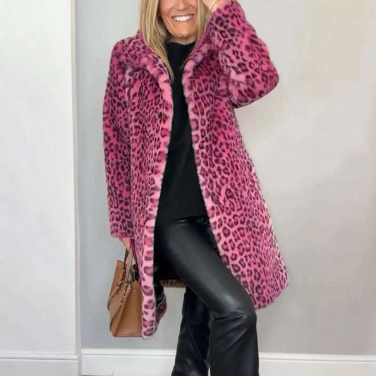Cozy Leopard Print Mid-Length Coat

