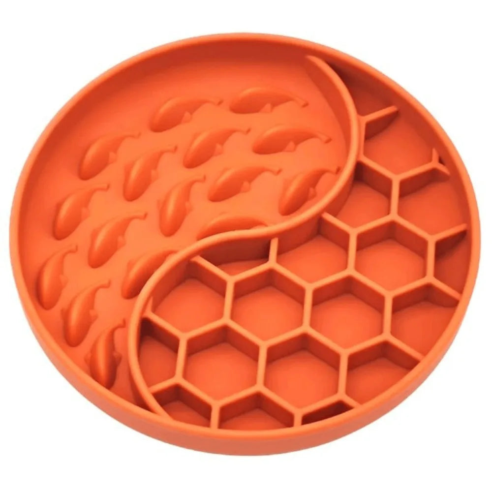 High Temperature Resistant Silicone Dog Food Bowl New Product 2-partition Slow Food Honeycomb Silicone Dog Bowl