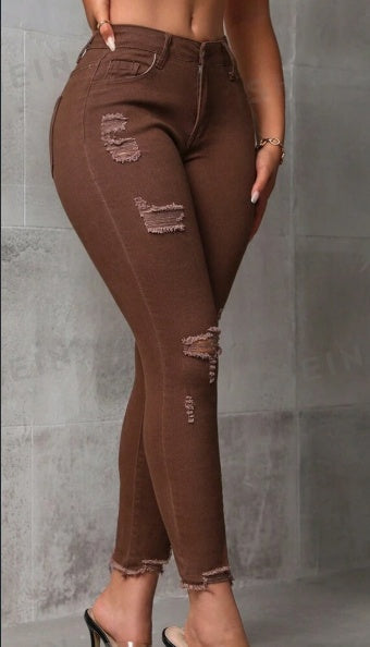 Women's Ripped Slim Fit Nine-Point Denim Jeans Women's Ripped Slim Fit Nine-Point Denim | Ectron Online