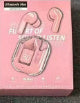 Pink Bluetooth headset retail box with transparent over-ear headset illustration