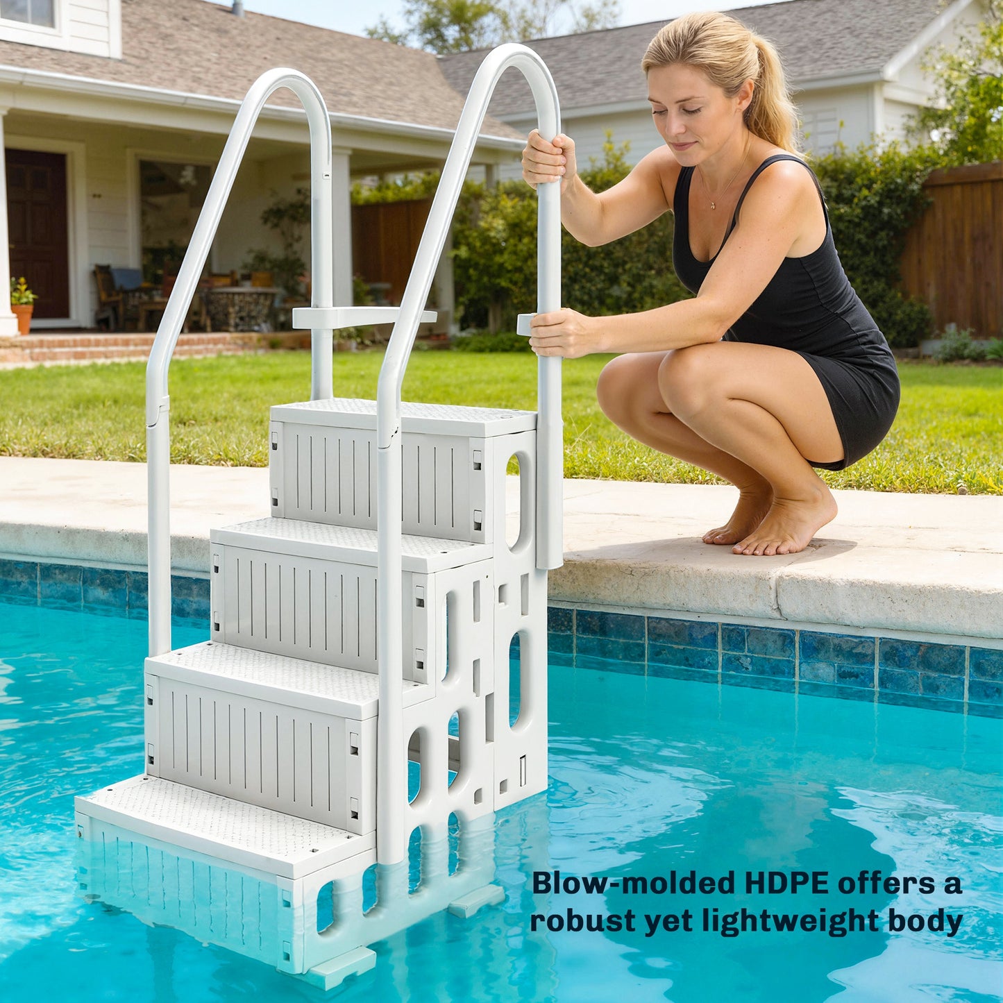 Adjustable Above Ground Pool Ladder | Dual Handrails & Non-Slip Steps