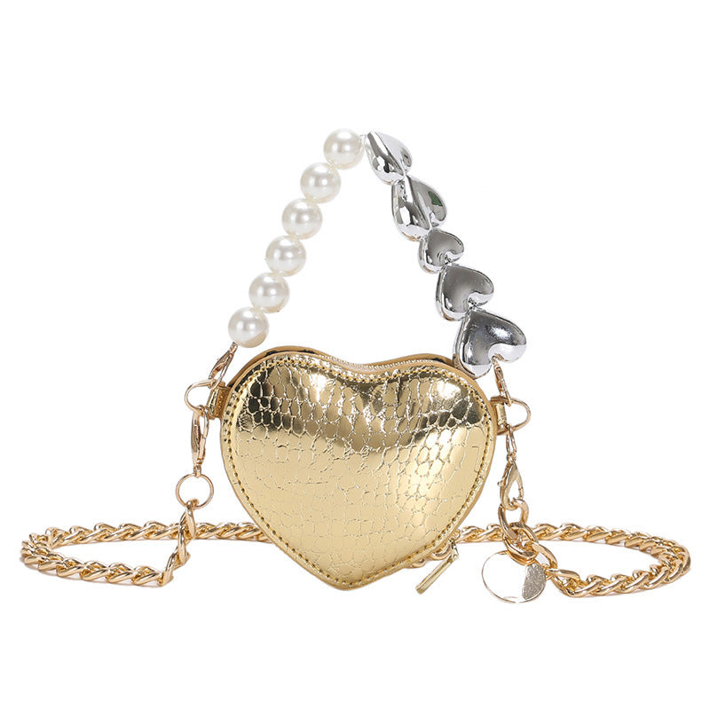 Mini Love-shape Pearls Handbag Fashion Cute Chain Lipstick Bag Women's Bright Candy Color Shoulder Messenger Bag