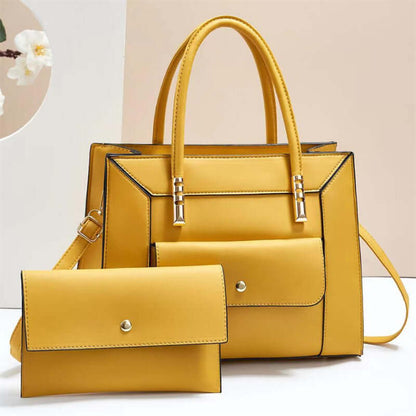Yellow tote bag set: large top-handle tote with shoulder strap and matching mini bag