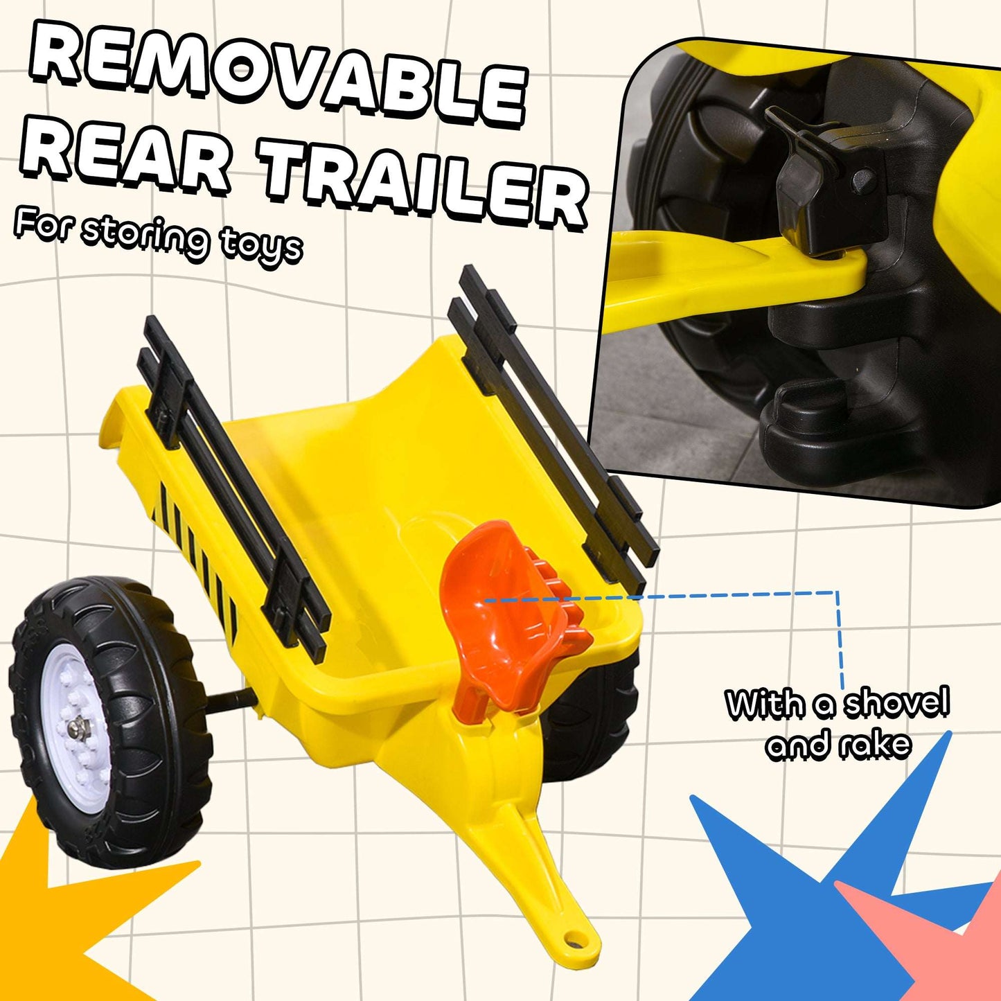 Kids Ride-On Tractor with Trailer & Garden Tools - Yellow Pedal Kart Kids Ride on Tractor with Back Trailer, | Ectron Online
