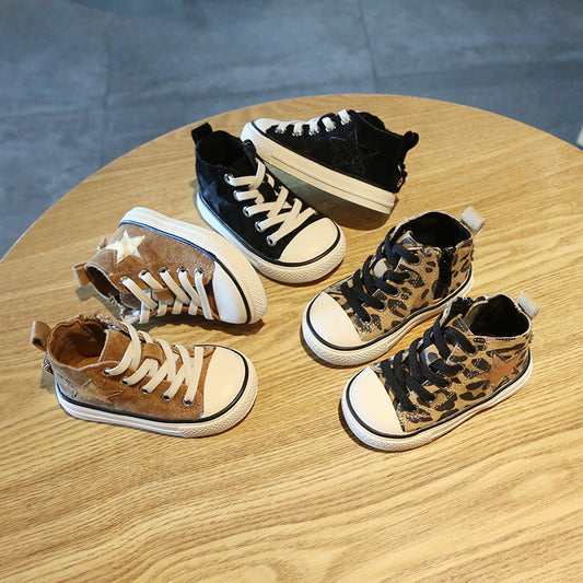 Baby high-top leopard print canvas shoes