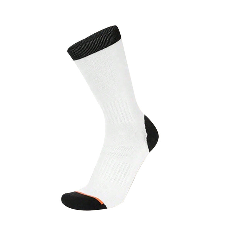 White sock with black top and sole on a white background