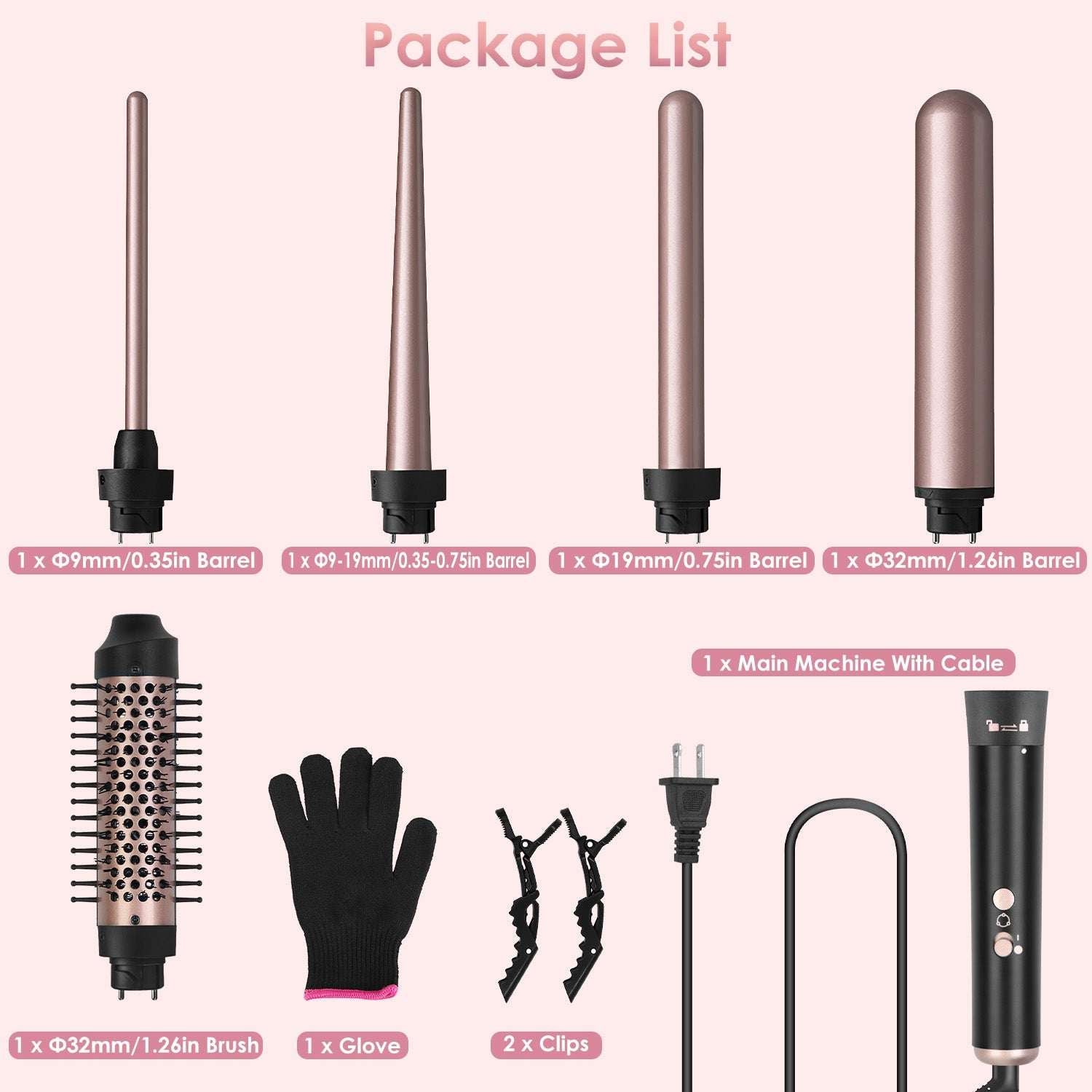 5-in-1 Curling Wand & Thermal Brush Set - Anti-Tangle Hair Curler 2 Type Options--1Pc 5 In 1 Curling Wand | Ectron Online