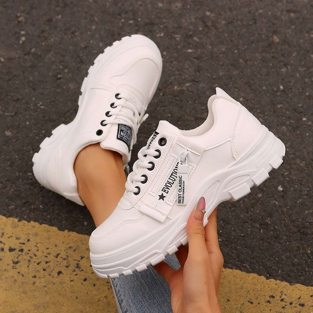 Women’s Lace-Up Sports Shoes – Side Zipper & Thick Sole Design Lace-up Sports Shoes With Side-Zipper De | Ectron Online
